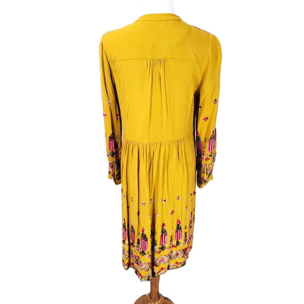 Anthropologie Floreat Raella Gold Mustard Embroidered Tunic Dress size small - Picture 4 of 14